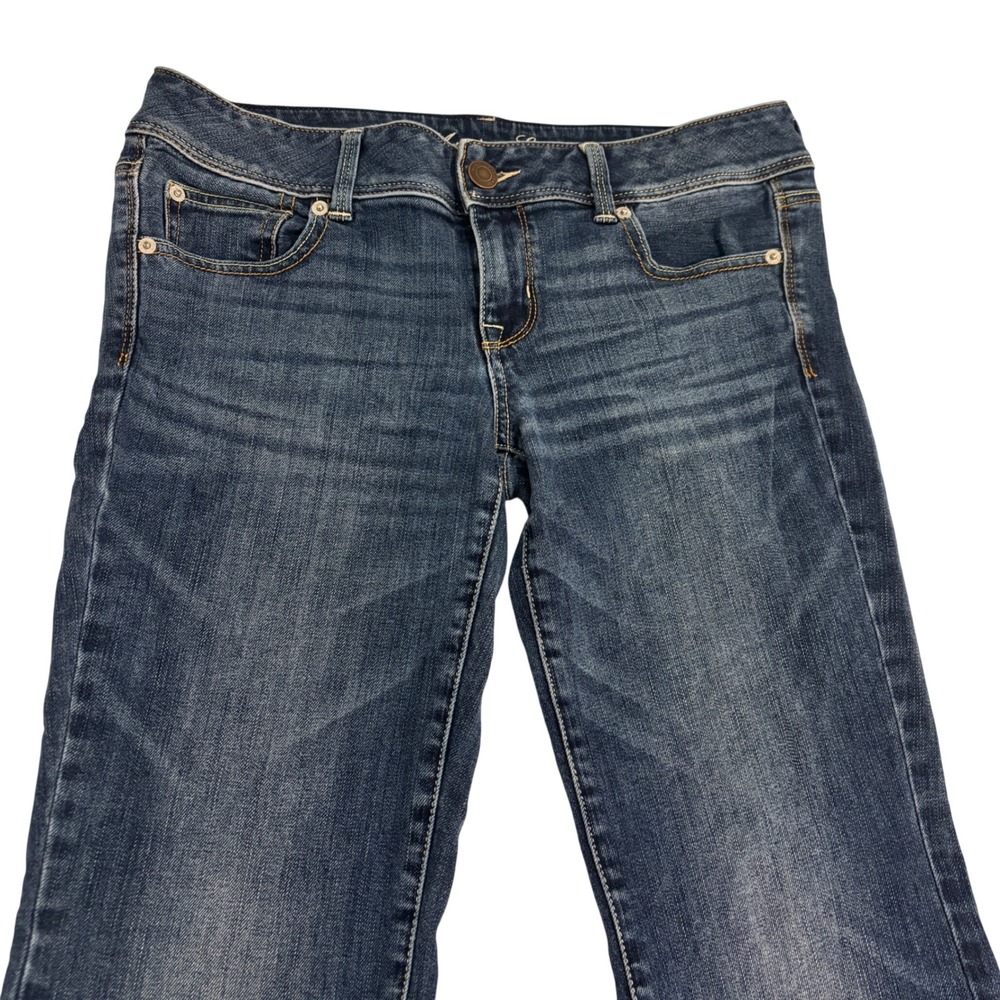 American Eagle Slim Boot Jeans Women 10 Short 32x28 Blue Stretch Embroidered Y2K